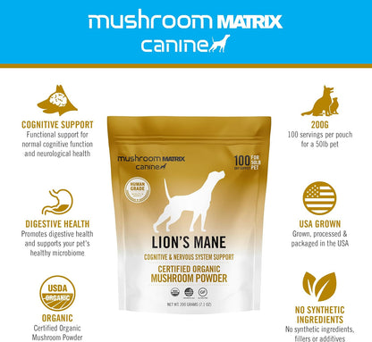 Om Mushroom Matrix Lion’s Mane Mushroom Powder Pet Supplement, 200 g