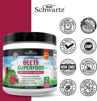 BioSchwartz Beetroot Powder – Superfood Supplement with Vitamin C and Organic Antioxidant-Rich Fruits and Vegetables