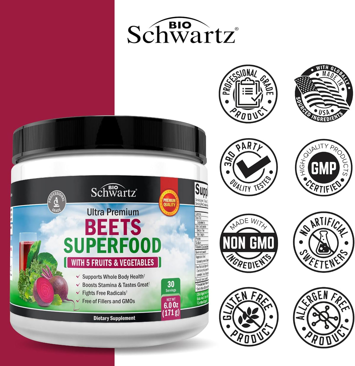 BioSchwartz Beetroot Powder – Superfood Supplement with Vitamin C and Organic Antioxidants - görsel 4