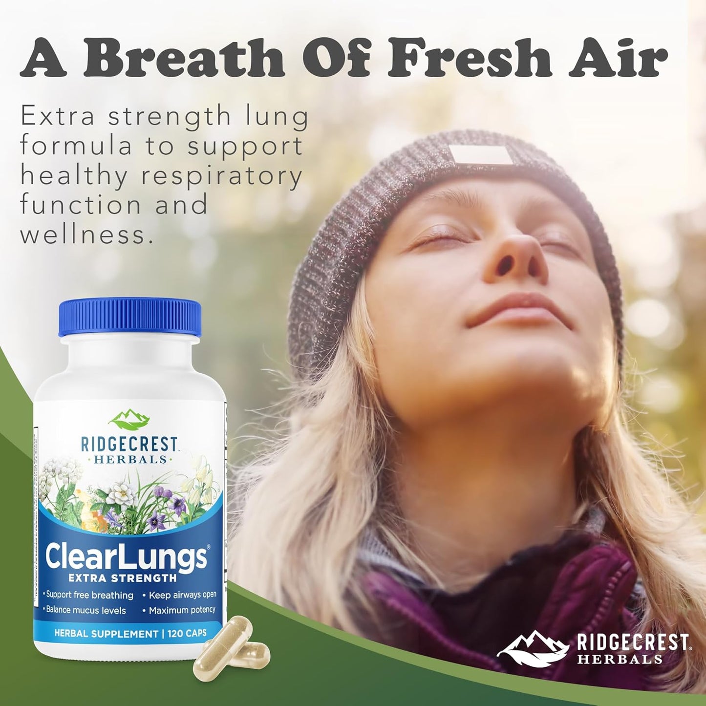 RidgeCrest Herbals ClearLungs Extra Strength, Daily Food Supplement, Natural Lung and Nasal Wellness Formula (120 Vegan Caps, 60 Serv) - görsel 6