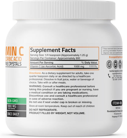 Bronson Vitamin C Powder – Pure Ascorbic Acid, Non-GMO Crystals – 1 kg
