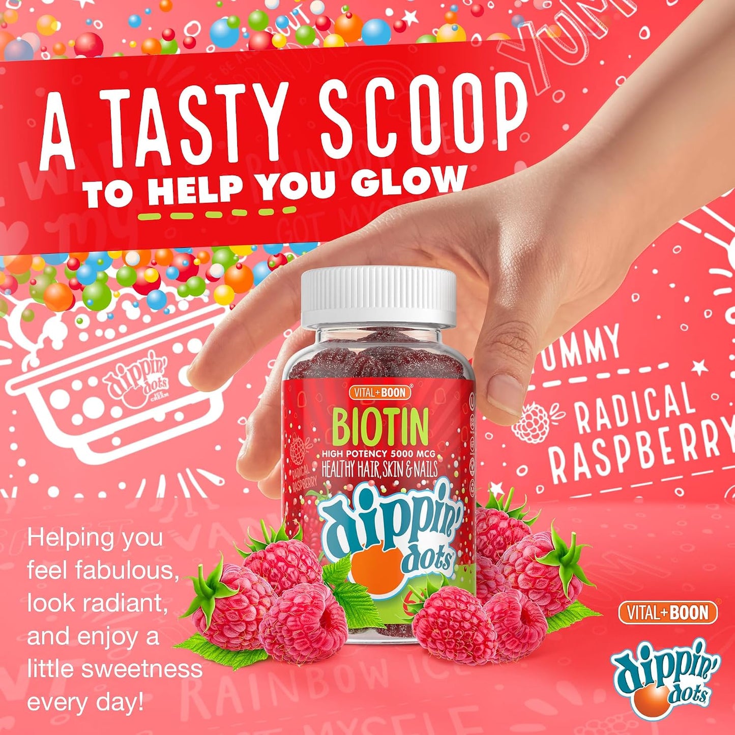 Vital+Boon Extra Strength Biotin 5000mcg Gummies – Hair, Skin & Nails – Very Berry Raspberry – Vegan & Non-GMO – 60 Count - görsel 5