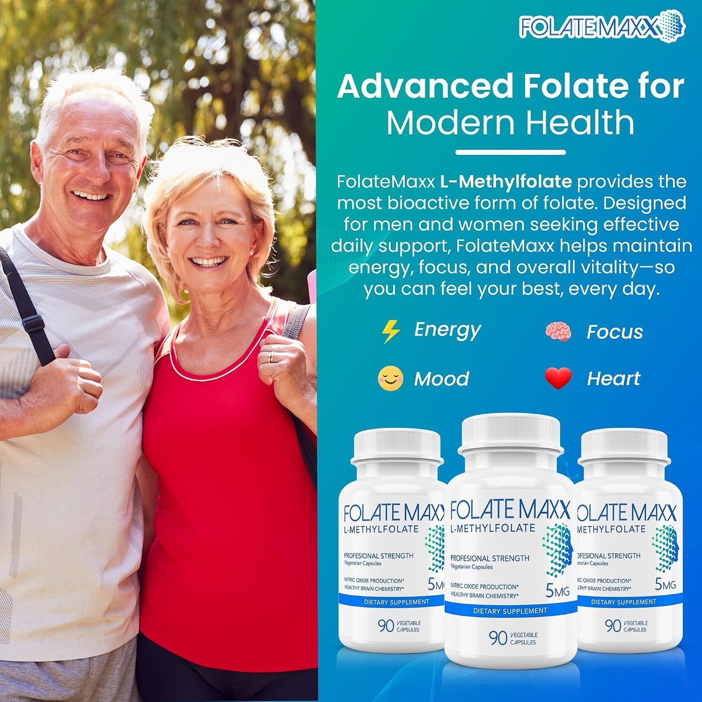 FolateMaxx L-Methylfolate 5mg, 90 Capsules – Active 5-MTHF Supplement for Energy, Psychological Function & Focus - görsel 2