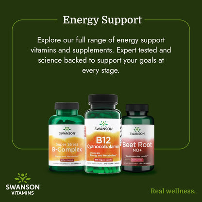 Swanson Vitamin B12 Cyanocobalamin 500 mcg – Energy and Nervous System Support Supplement for Adults – 250 Vegan Capsules