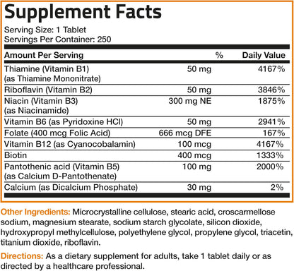 Bronson Vitamin B Complex | With B1, B2, B3, B6, Folic Acid & B12 | 250 Tablets