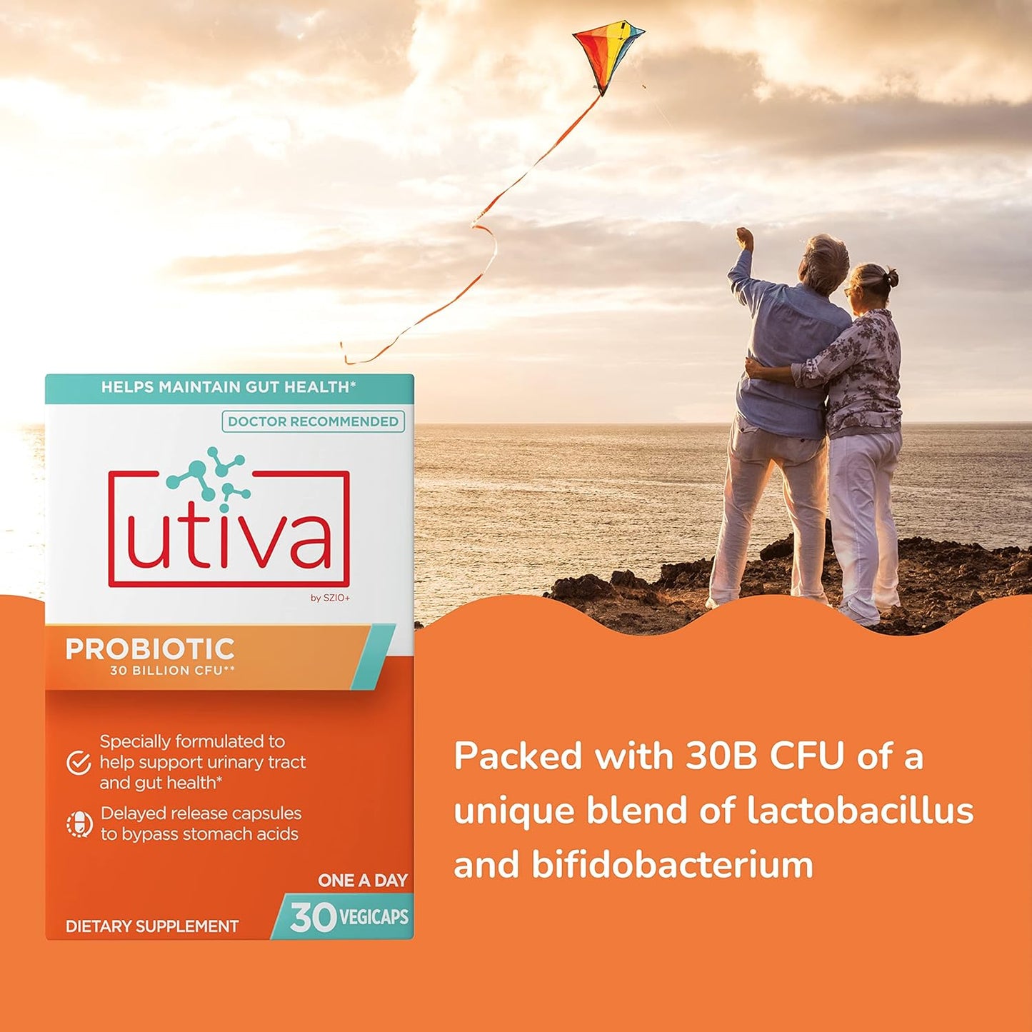 Szio+ Utiva Probiotic – Digestive and Microbiome Support – 30 Delayed Release Vegetarian Capsules - görsel 3