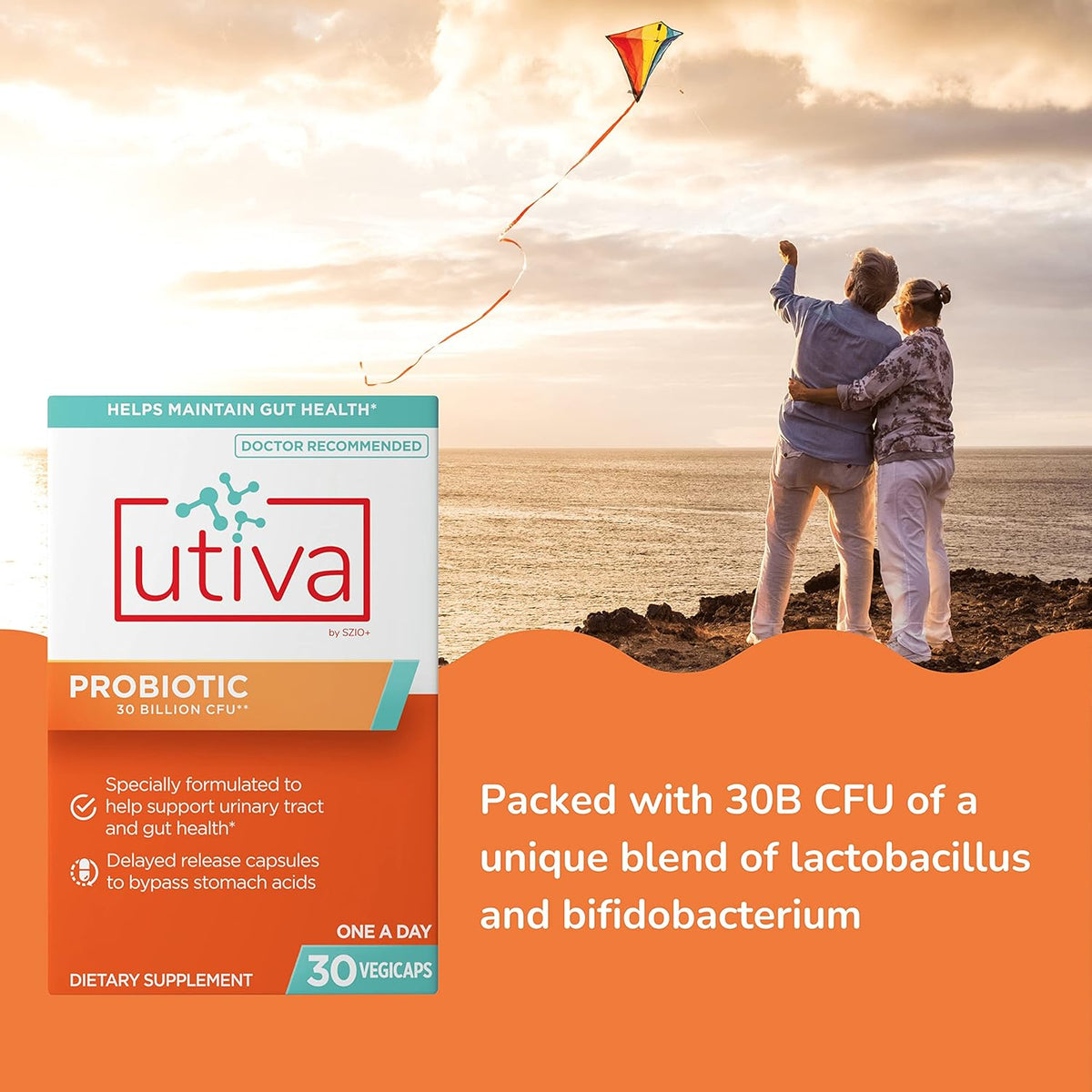 Szio+ Utiva Probiotic – Digestive and Microbiome Support – 30 Delayed Release Vegetarian Capsules - görsel 3