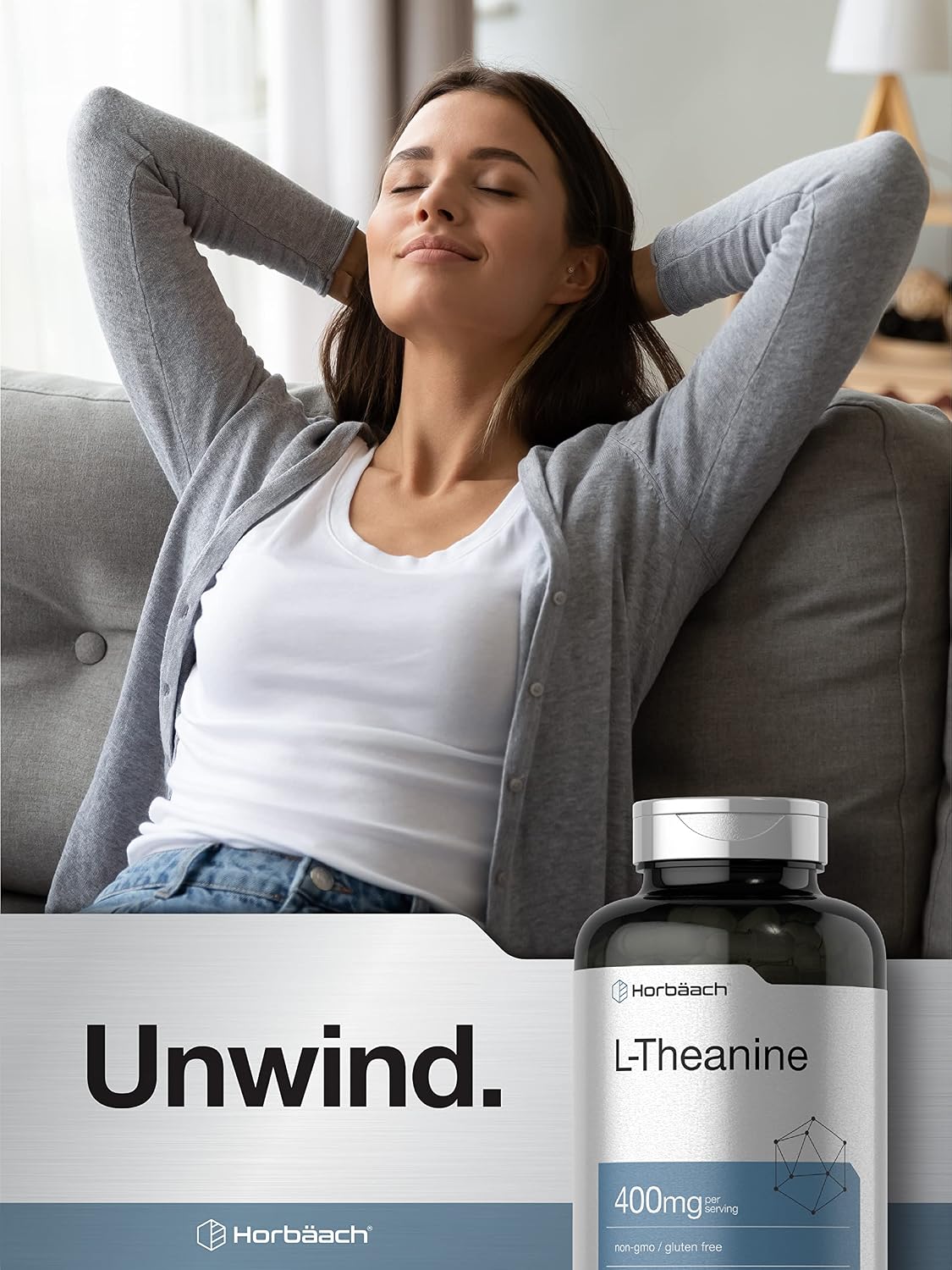 Horbäach L-Theanine 400mg, 400 Capsules - High Potency Food Supplement, Non-GM & Gluten-free - görsel 6