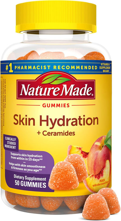 Nature Made Skin Hydration Gummies with Plant-Sourced Ceramides, Biotin & Vitamin C, 50 Gummies