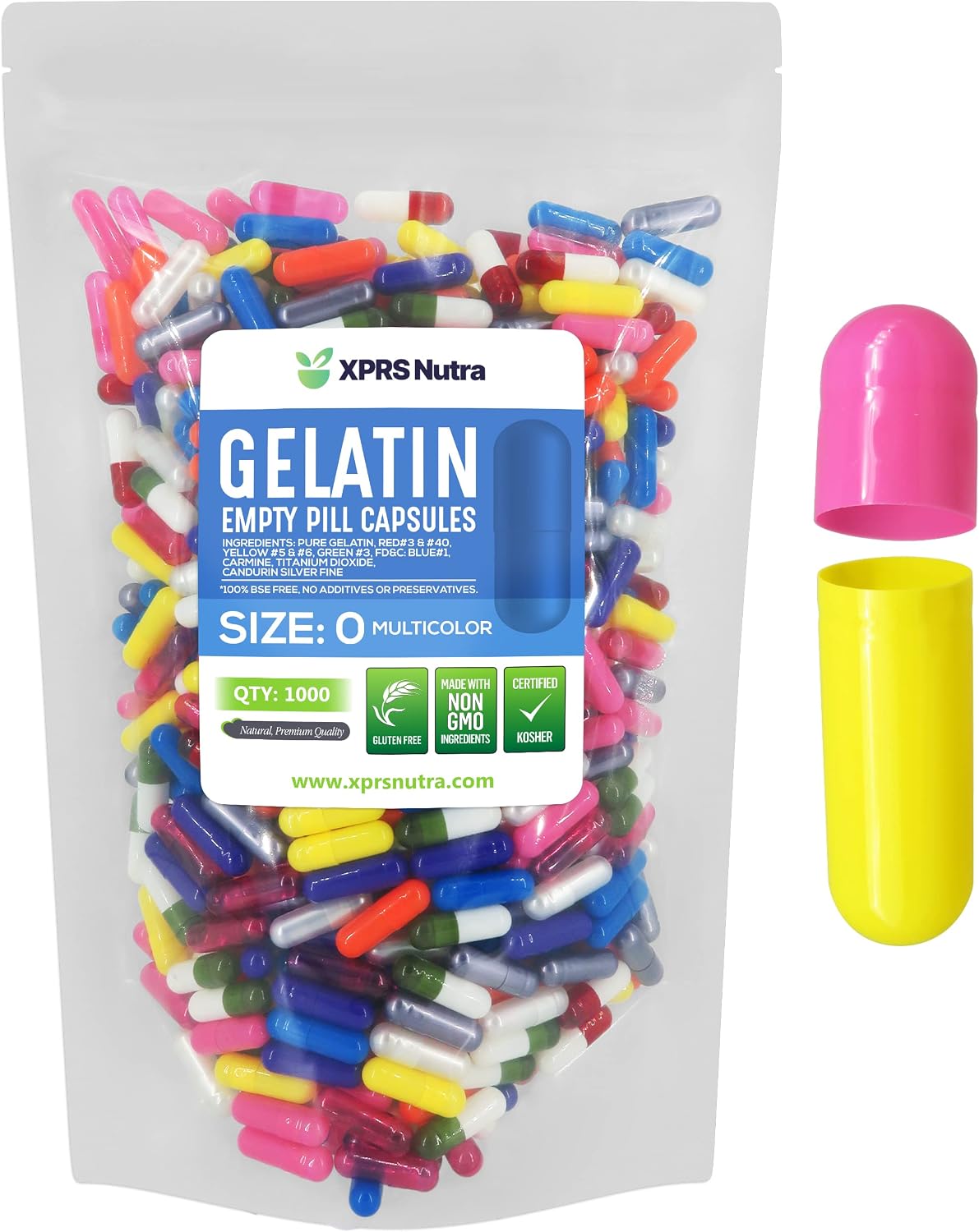 XPRS Nutra Size 0 Empty Capsules - 500 Pack Empty Gelatin Capsules - Capsules DIY Capsule Filling - Pure Bovine Gel Caps for Do-It-Yourself Supplements (Blue) - görsel 8