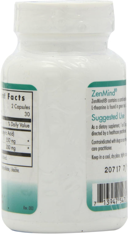 NutriCology ZenMind - GABA 550 mg & L-Theanine 200 mg - Calmness & Relaxation Support - Non-Drowsy - 60 Capsules