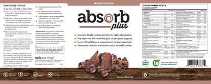 Absorb Plus Isolate Protein: Gut-Friendly Food Supplement with Vitamins & Minerals, Non-GMO, Gluten-Free, Mocha Grande (1 kg)