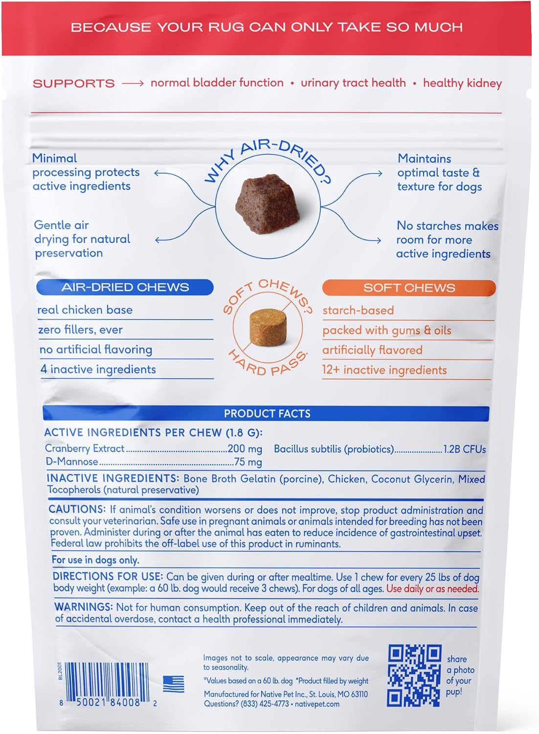 Native Pet Cranberry Supplement for Dogs - Urinary Tract & Bladder Support - 60 Chews - görsel 9