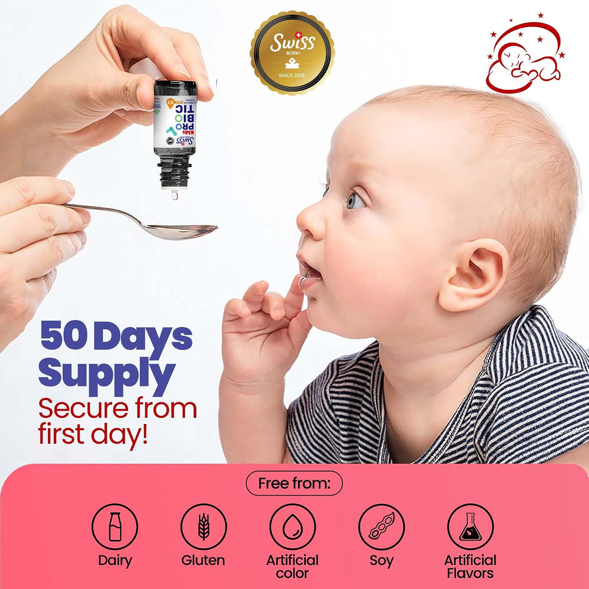 Swiss Bork Baby Probiotic Drops with Vitamin D3 — Baby Probiotics for Gut Health, Digestive Support, and Colic Relief – 10ml & 45 Days’ Supply (Halal) - görsel 4