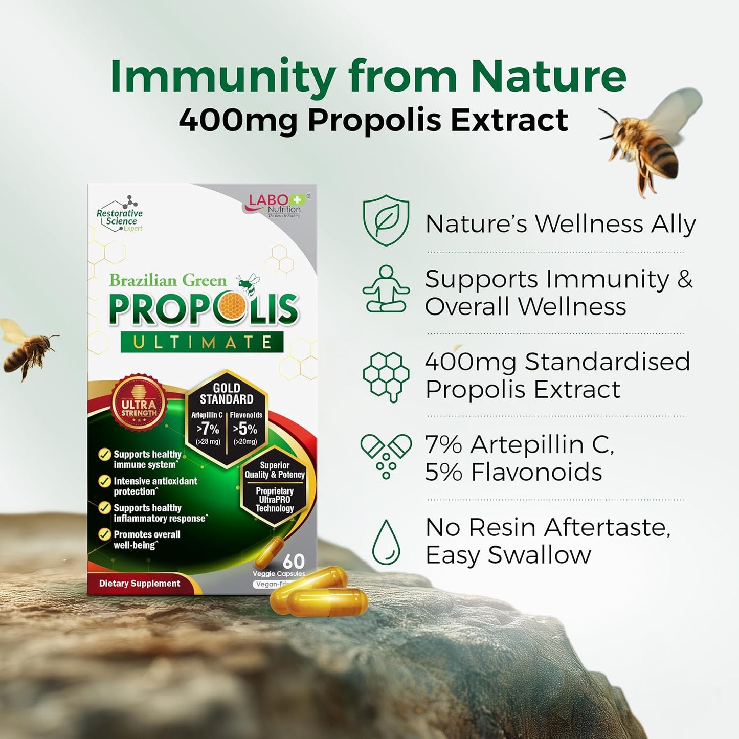 LABO Nutrition Brazilian Green Propolis Ultimate 3-Pack – 180 Vegan Capsules - görsel 3