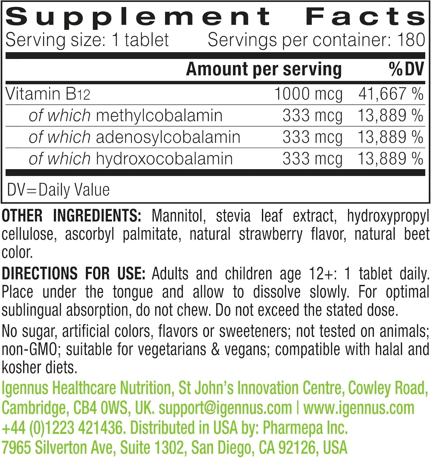Igennus Sublingual Vitamin B12 Complex 1000mcg - Triple Bioactive B12 - görsel 6