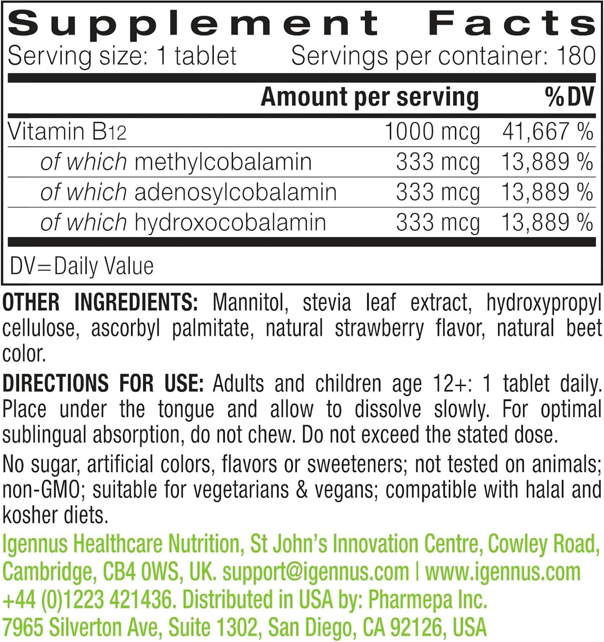 Igennus Sublingual Vitamin B12 Complex 1000mcg - Triple Bioactive B12 - görsel 6