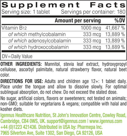 Igennus Sublingual Vitamin B12 Complex 1000mcg - Triple Bioactive B12