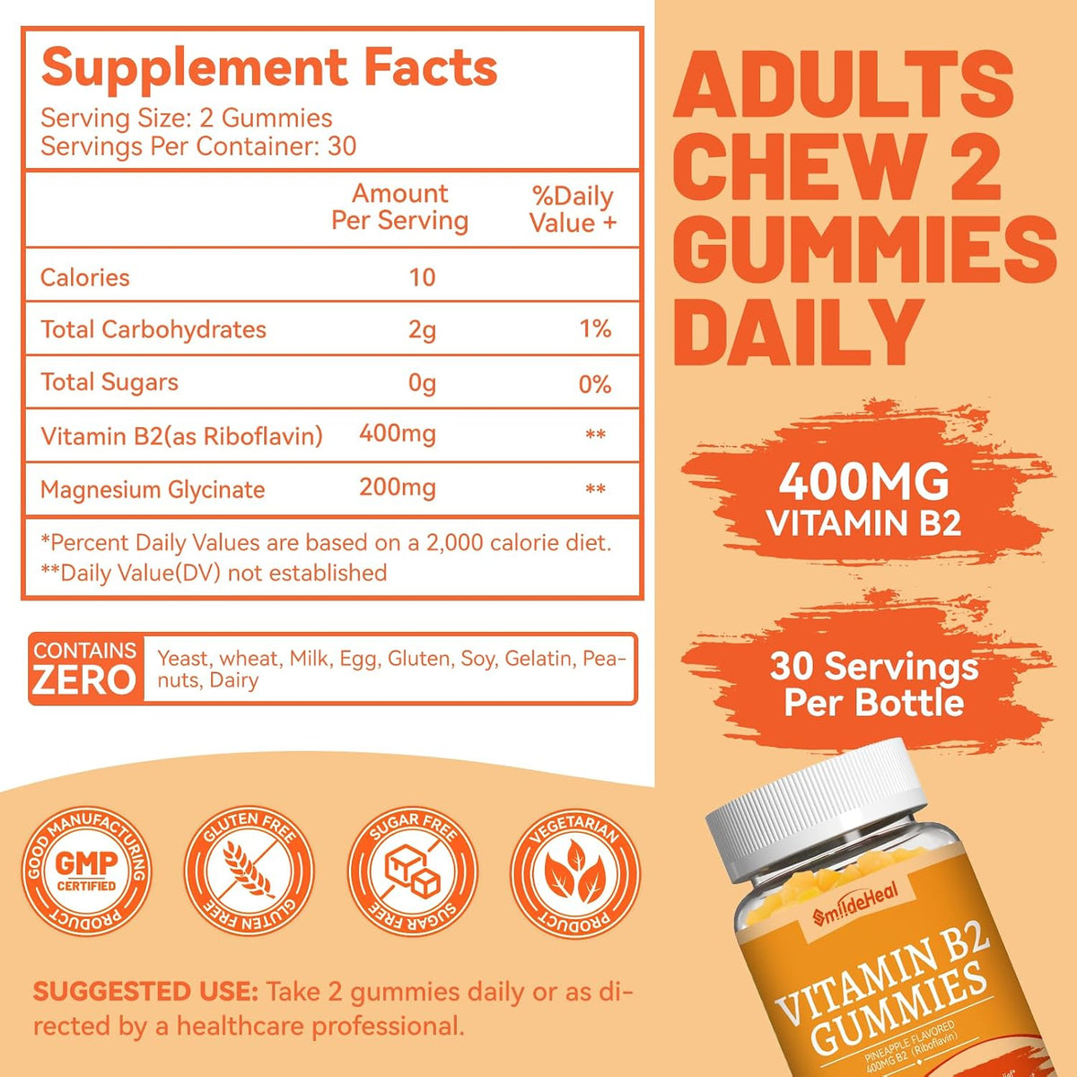 Riboflavin Gummies (Vitamin B2) - 400mg with Magnesium, Vegan - görsel 3