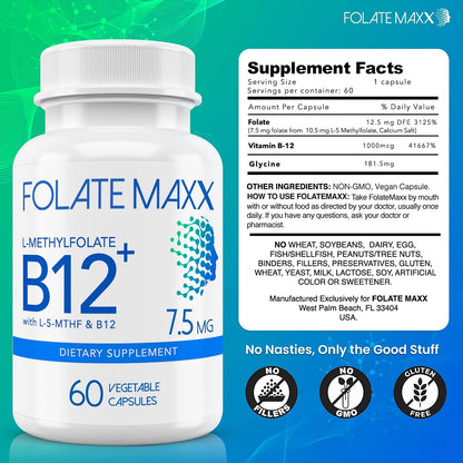 L-Methylfolate 7.5mg Plus Methylcobalamin B12 – 60 Capsules – Active 5-MTHF for Mood, Methylation & Cognitive Support