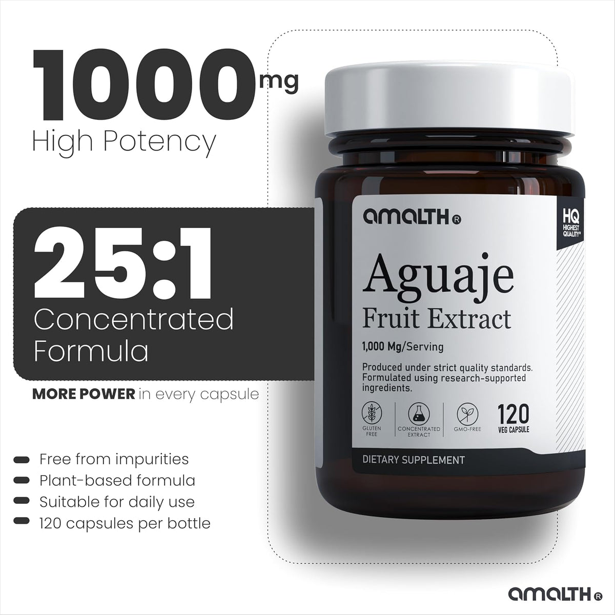 Amalth Aguaje Curves Capsule for Women 1000 mg – Extra Strength Peruvian Natural Supplement, Non-GMO, 120 Capsules - görsel 3