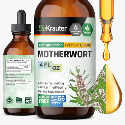 BIO KRAUTER Perimenopause & Menopause Supplements for Women - Vegan Motherwort Tincture 118 ml
