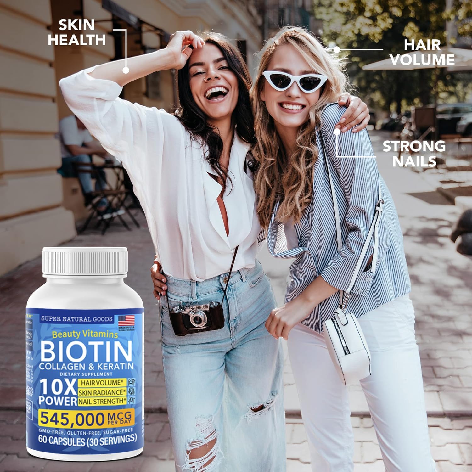 Super Natural Goods Biotin Collagen Keratin Supplement - Hair, Skin and Nail Support (120 Capsules) - görsel 2