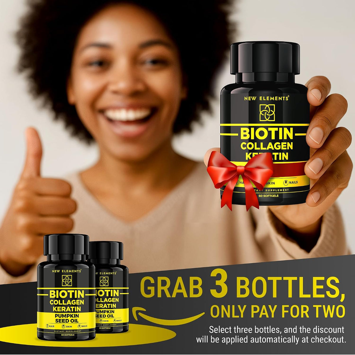 Biotin 10000mcg with Collagen, Keratin & Pumpkin Seed Oil - Hair, Skin & Nail Supplement - görsel 2