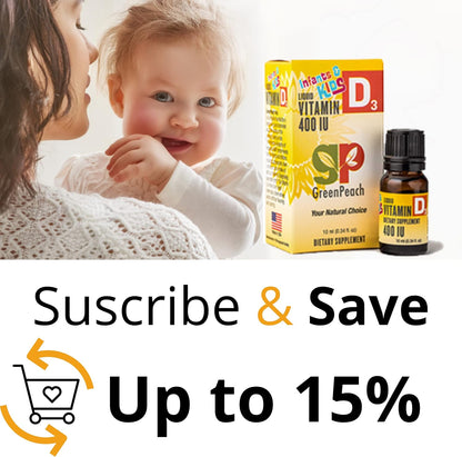GreenPeach Organic Baby & Infant Vitamin D Drops – Vegetarian, No Sugar or Flavours, Non-GM