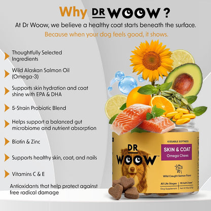 DR WOOW Omega-3 Soft Chews for Dogs – Skin & Coat Support (90 Count)