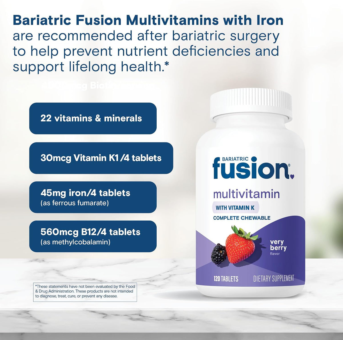 Bariatric Fusion Very Berry Complete Chewable Bariatric Multivitamin with Iron and Vitamin K - görsel 5