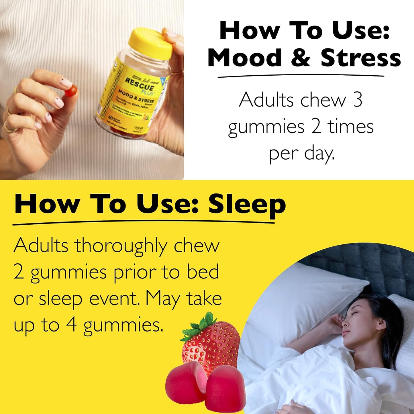 Bach RESCUE Plus Sleep Gummies & Mood Support Gummies - 2 Pack, 60 Gummies per Bottle (120 Total) - görsel 4