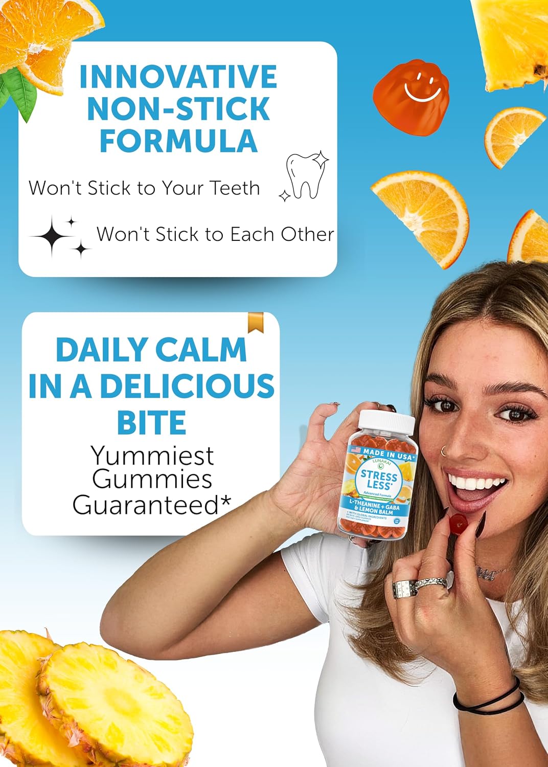 Lunakai Calm & Stress Relief Gummies – GABA + L-Theanine Supplement for Adults & Children – 60 Gummies - görsel 3