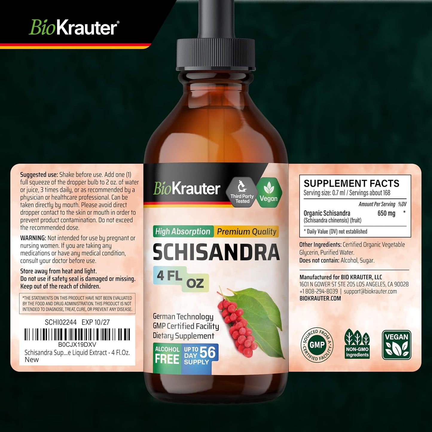 BIO KRAUTER Schisandra for Calm & Relaxation - Liquid Mood Support Supplement, 118 ml - görsel 8