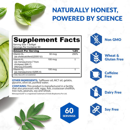 BioTrust Sol Joy, High Strength Vitamin D3 & K2 – 2000 IU (50 µg) D3 & 200 µg K2