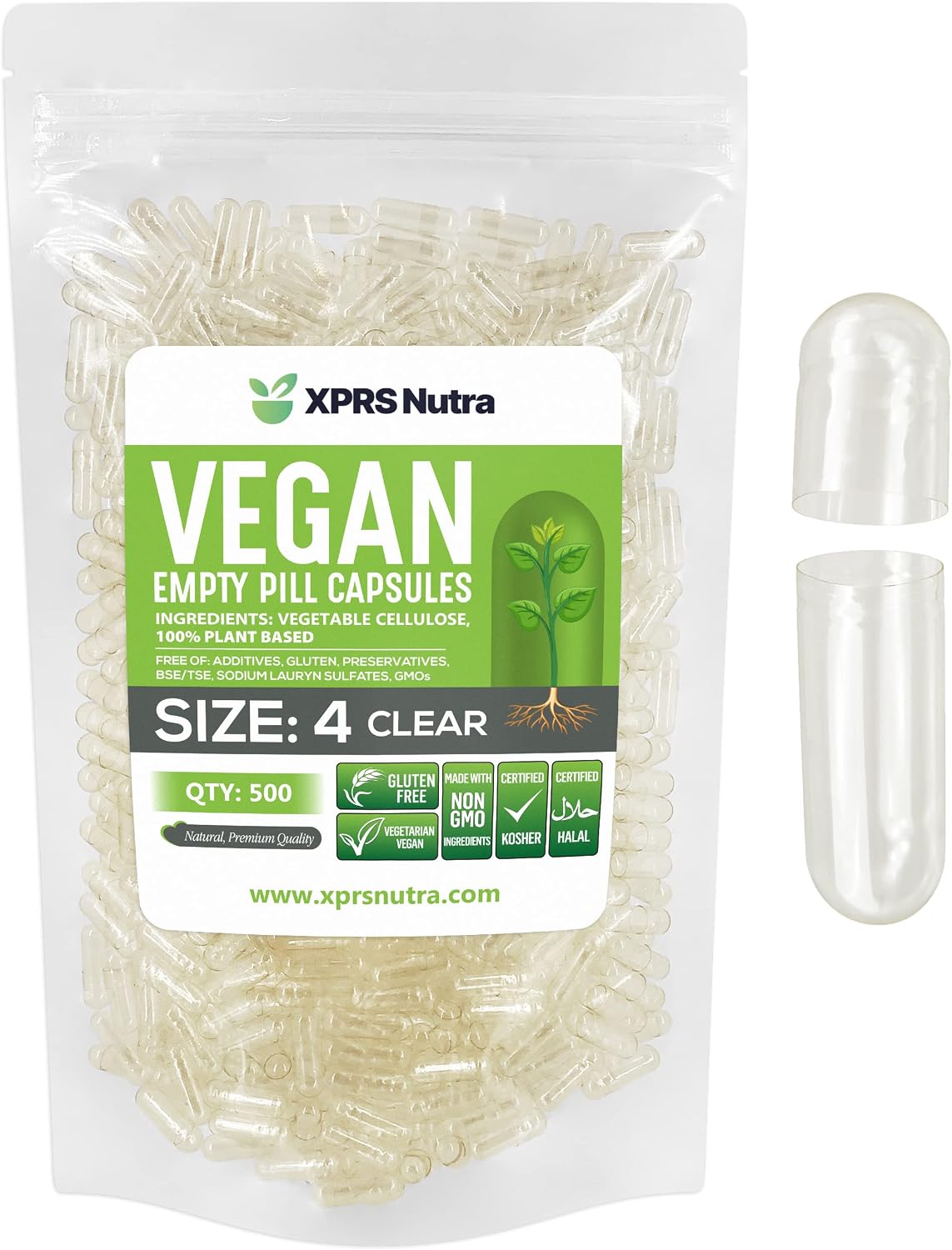 XPRS Nutra Size 4 Empty Capsules - 100 Count Small Clear Empty Vegan Capsules - görsel 10