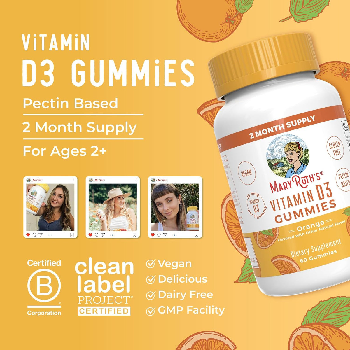 MaryRuth's Vitamin D3 Gummies | 1000 IU | Vegan, Non-GMO, Gluten-Free | 60 Gummies - görsel 8