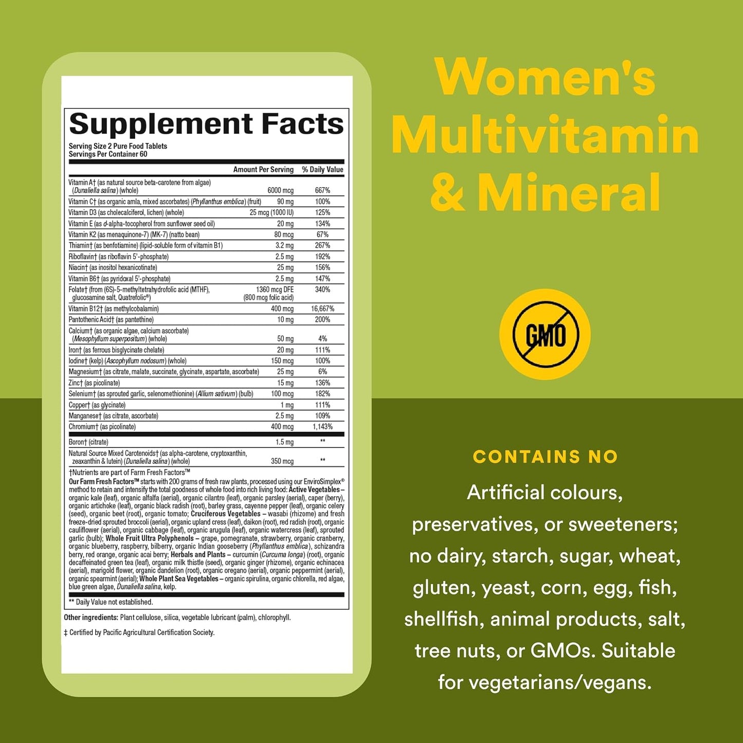 Natural Factors Whole Earth & Sea Women's Multivitamin & Mineral - Whole Food Supplement with Iron, 120 Tablets - görsel 5