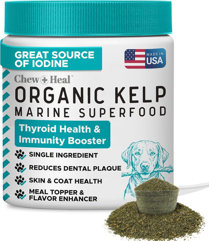 Kelp Supplement for Dogs - 16 oz Powder with Spoon - Thyroid, Dental & Skin Support - Made in the USA