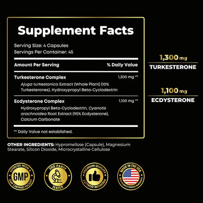 Turkesterone & Ecdysterone – Natural Testosterone Support Supplement, 2-in-1 High Potency, 180 Capsules