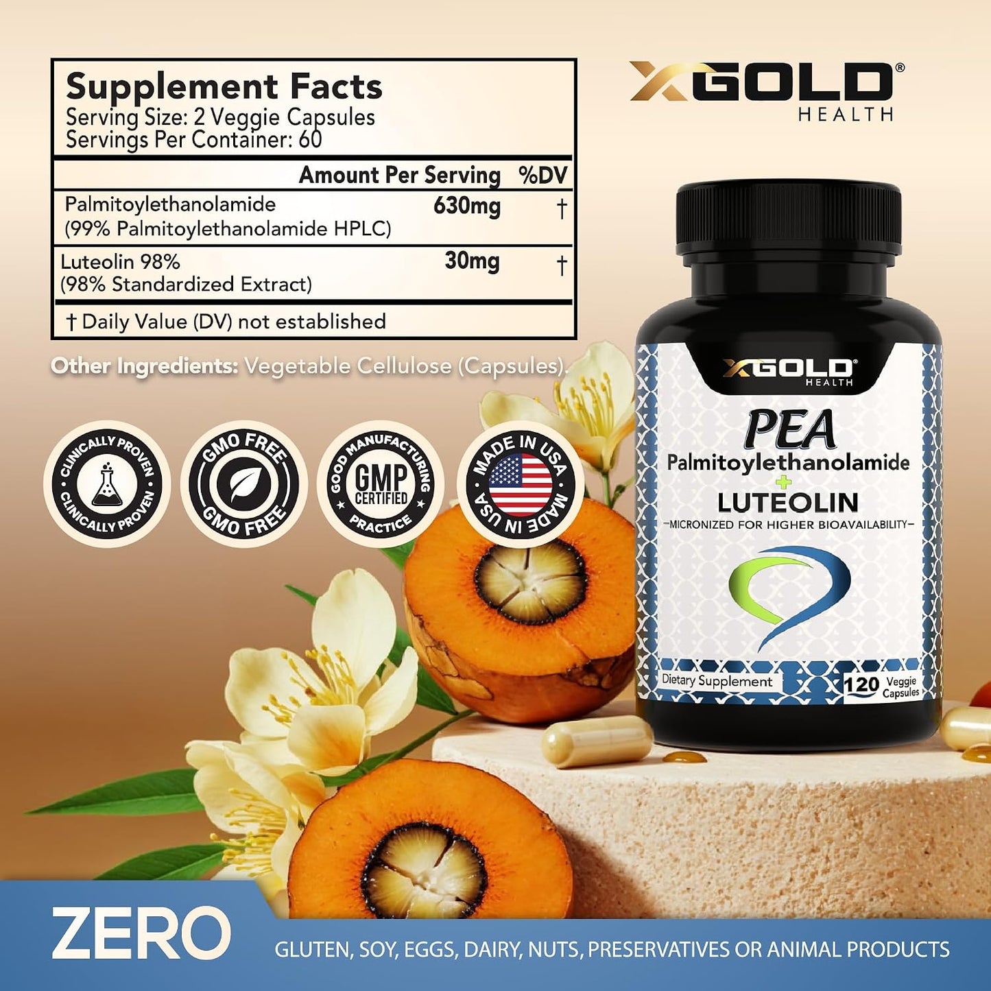Palmitoylethanolamide 630 mg + Luteolin Standardised 98% - 120 Veggie Capsules - görsel 2
