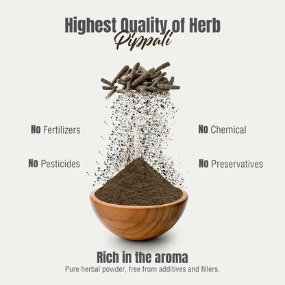 HerbsForever Pippali (Piper longum) Fruit Powder - Wild Harvested, Non-GMO, Vegan (230g)