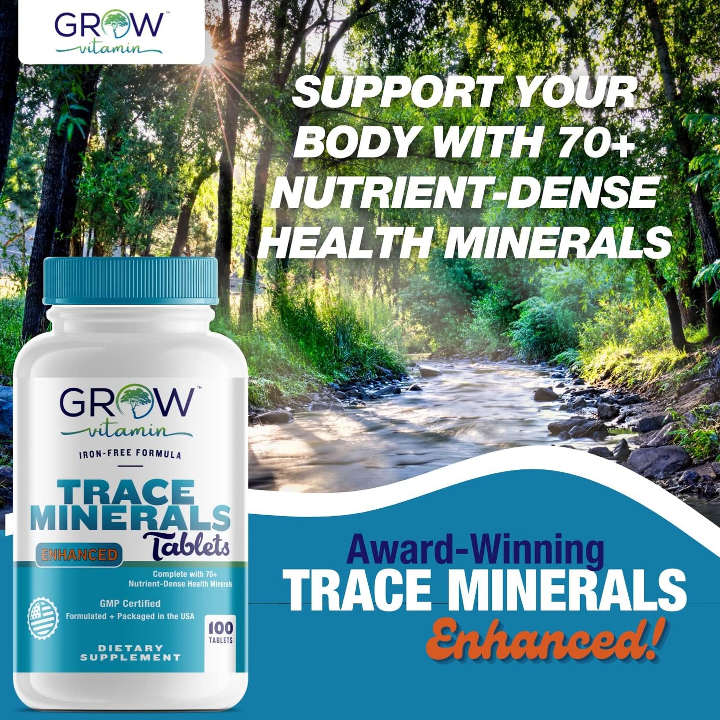 grow vitamin Trace Minerals Enhanced Complex - 70+ Nutrient-Dense Minerals, 100 Tablets - görsel 2