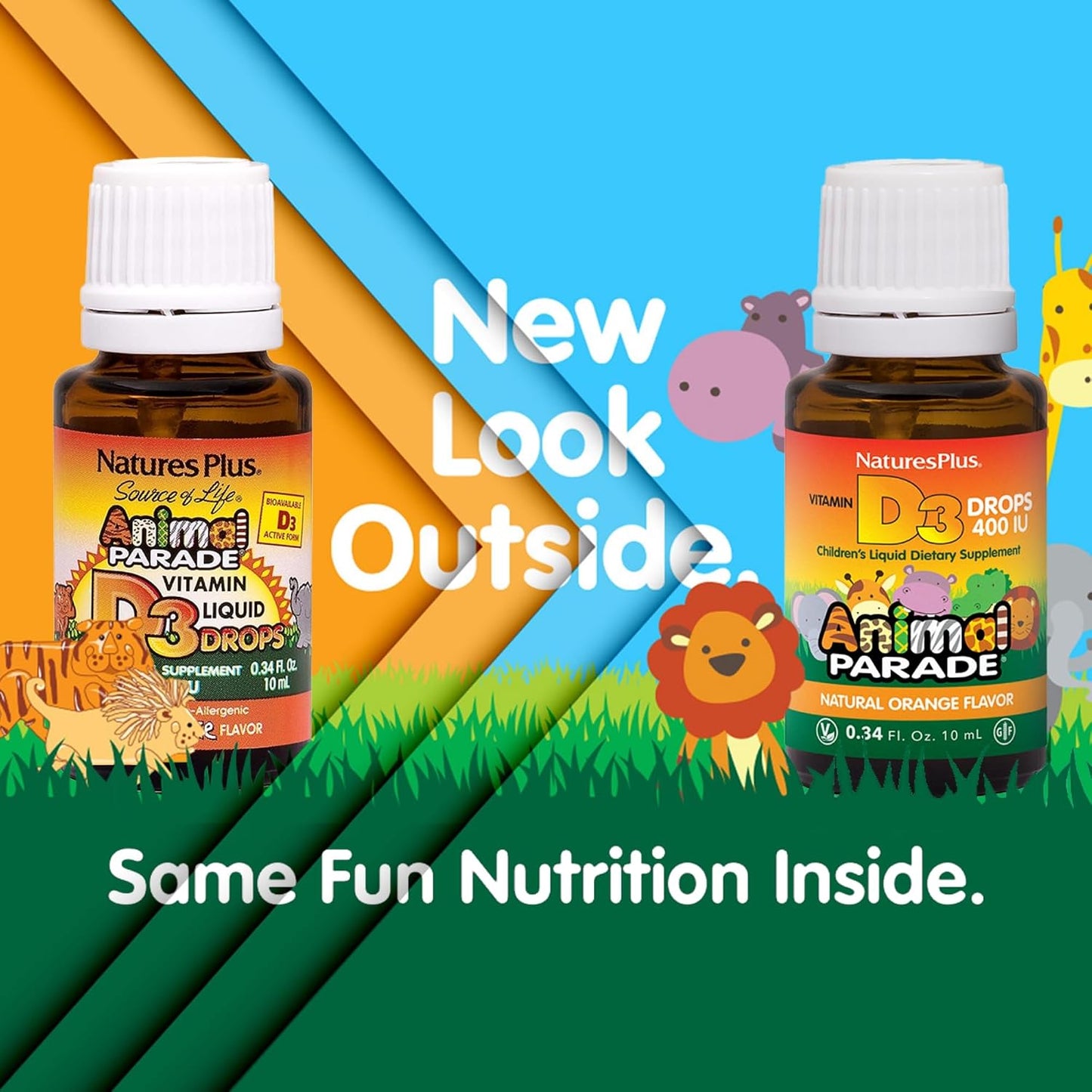NaturesPlus Animal Parade Liquid Vitamin D3 Drops for Children – 400 IU, Orange Flavour, 10 mL – 365 Servings - görsel 2