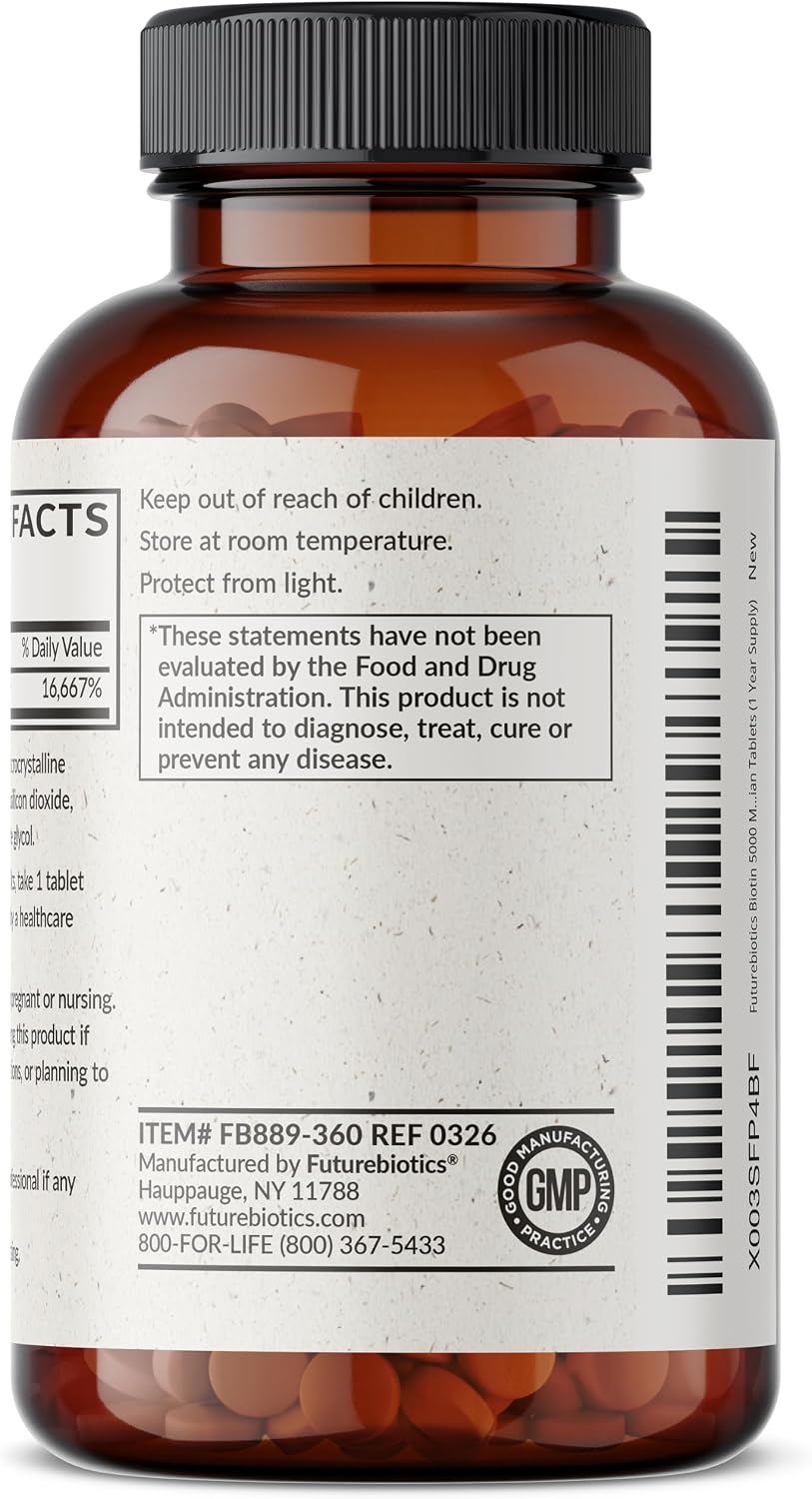 Futurebiotics Biotin 5000 mcg - 360 Vegetarian Tablets - görsel 7