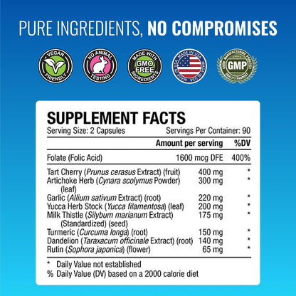 Approved Science Uric Acid Flush Supplement - Tart Cherry, Turmeric, Milk Thistle - Joint Support and Active Mobility - Made in USA - Vegan - 180 Capsules per Bottle - 6 Month Supply - 2 Bottles