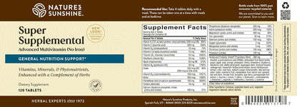 Nature's Sunshine Super Supplementary without Iron – Complete Multivitamin with Minerals, Herbs & Amino Acids