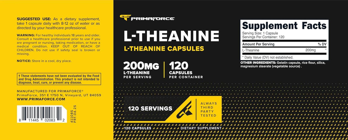 Primaforce L-Theanine Capsules (200mg, 120 Capsules) - görsel 5