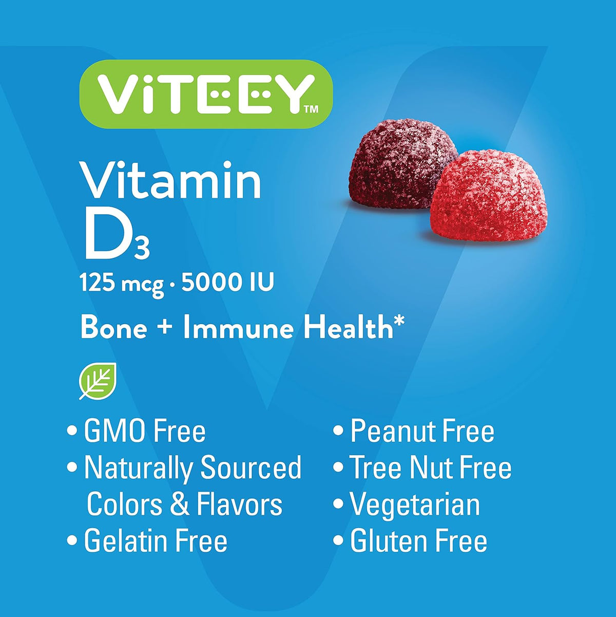 Viteey Vitamin D3 Gummies for Adults & Teens - 5,000 IU Ultra Strength - Berry Flavour - 120 Count - görsel 5