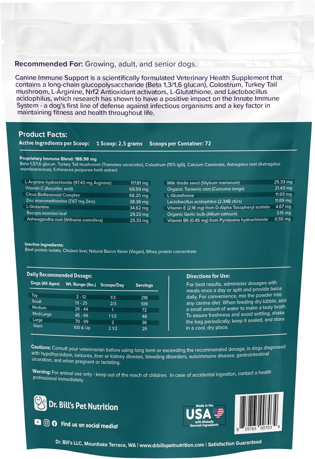 Dr. Bill's Canine Immune Support – Powder Supplement for Dogs of All Ages - görsel 9